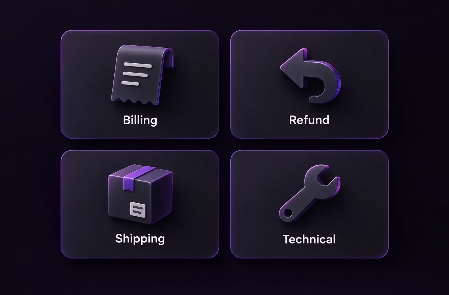 Illustration of four allowed team choices: Billing, Refund, Shipping, and Technical.
