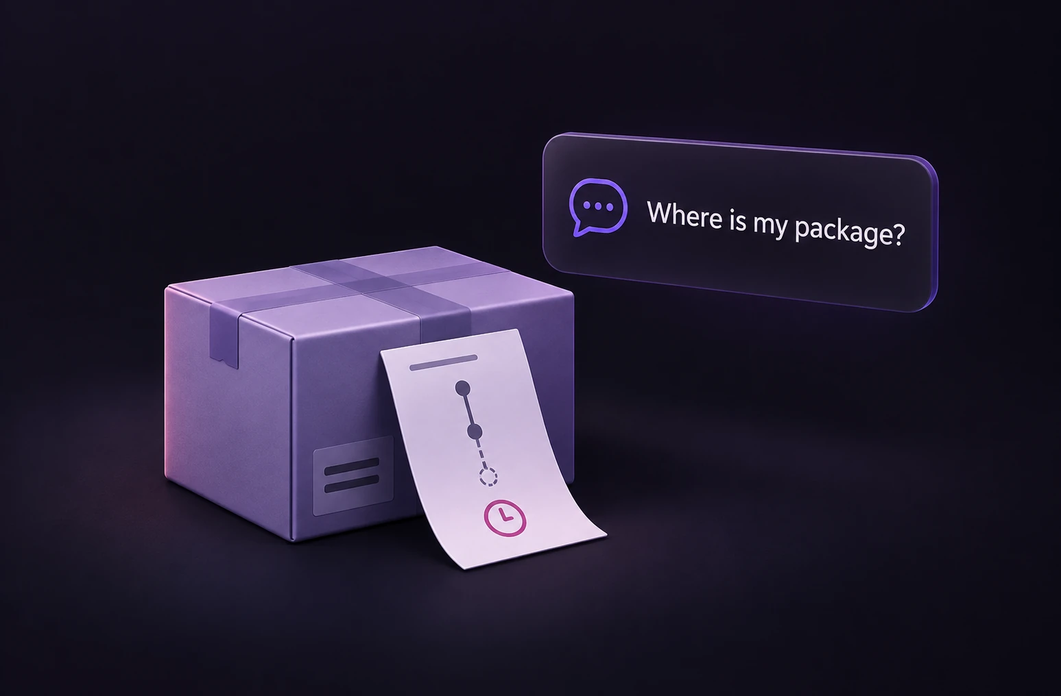 Illustration of a delayed parcel and a customer message asking where the package is.