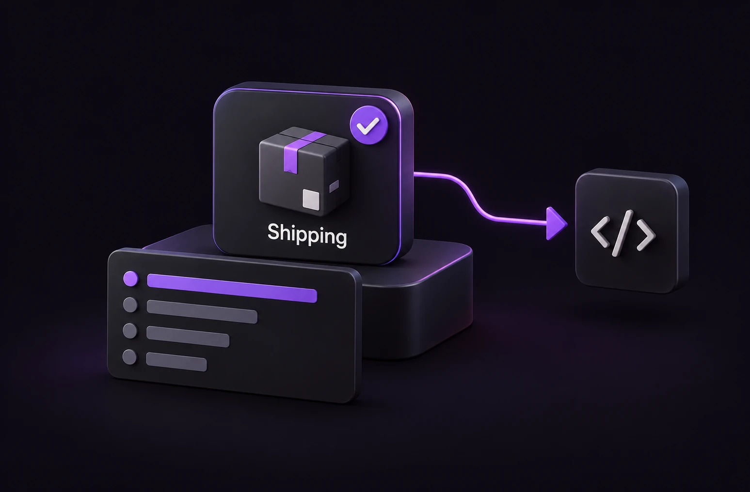 Illustrative Shipping choice with ranked result bars and a handoff to application code; not actual API output.